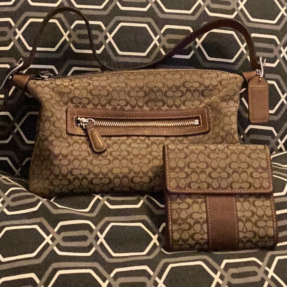 Coach Y2K Brown Tan Mini Purse with Matching Wallet